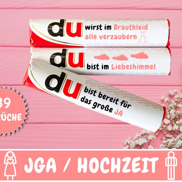 39 Duplo Banderolen für die Braut, Geschenke zur Hochzeit und JGA – Mit persönlichen Sprüchen, JGA Geschenk Braut, Duplo Geschenkbox, PDF