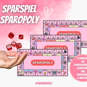 Sparspiel Spar Challenge Sparopoly | Sparspiel Challenge für den Budgetplaner passend für A6 Zipperumschlag | Umschlagmethode PDF