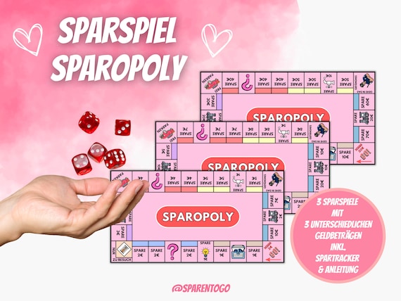 Sparspiel Spar Challenge Sparopoly | Sparspiel Challenge für den Budgetplaner passend für A6 Zipperumschlag | Umschlagmethode PDF