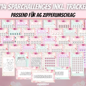 114 Spar Challenges Tracker suitable for envelope method Budgetbinder, Sparbinder, Budget - German Version - Digital Download PDF