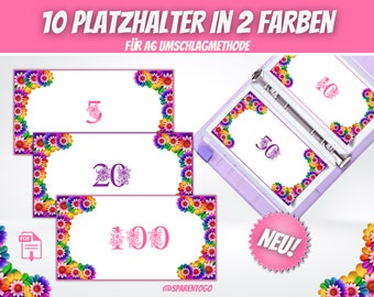 Placeholder Money Bills Budget Binder Set | Placeholder set from 5 to 1000 euros for the envelope method in the budget planner in 2 colors | PDF file