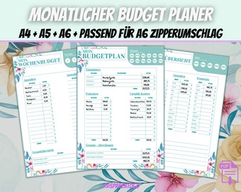 Budget planner German, financial planner for printing, savings tracker, household book, monthly budget planner set A6, budget annual planner, PDF file