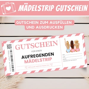 Gutschein Mädelstrip beste Freundin Geschenk Reise, Personalisierter Geschenkgutschein Geburtstagsgeschenk Reisegutschein Vorlage, Download