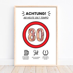Geldgeschenk zum 80. Geburtstag, Geburtstagskarte Geschenkidee, Tempo 80 Geburtstagsgeschenk, runder Geburtstag Geld schenken, Download