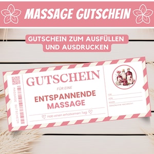 Personalisierter Massage Gutschein zum ausdrucken, Gutscheinvorlage Massage Gutscheinkarte, Wellness Geschenkgutschein Masssage, Download