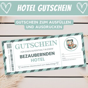 Hotelgutschein zum Ausdrucken, Reisegutschein Hotel Geschenkgutschein, Gutscheinkarte Hotelübernachtung Gutscheinvorlage Wellness Hotel, PDF