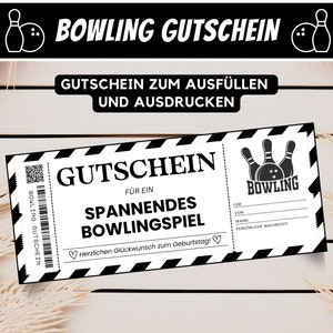 Gutschein Bowling Spiel Gutscheinkarte, personalisiertes Gutschein Geschenk Mann, Persönliches Geschenk Geburtstag Last Minute Geschenk, PDF