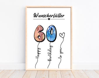 Cash gift 60th birthday wish fulfiller birthday gift gift idea, creative cash gift, last minute gift to print