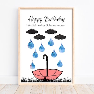 Geldcadeau voor een verjaardag, creatief geldcadeau, wensvervuller, verjaardagscadeau, verjaardagskaart, last-minute cadeau, download