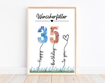 Regalo de dinero Cumple deseos de cumpleaños número 35 idea de regalo de regalo de cumpleaños, regalo de dinero creativo, regalo de último minuto para imprimir