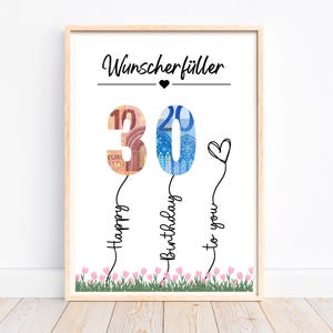 Cash gift 30th birthday wish fulfiller, personal birthday gift best friend gift idea woman, last minute gift, PDF