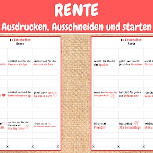 May include: A printable set of nine cards with humorous retirement messages. The cards are white with red borders and red text. The text on the cards includes phrases like "You're the source of fun" and "You're the expert on laughing fits".