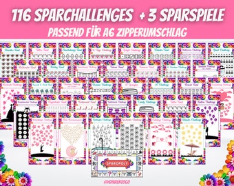 116 savings challenges + dice savings game savings challenge for the A6 budget binder | Incl. 117 savings tracker suitable for A6 envelope method | PDF