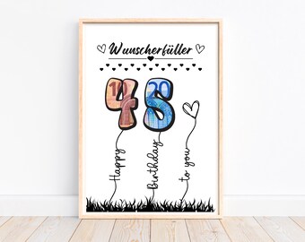 Regalo de dinero Cumplido de deseos de cumpleaños número 45, regalo de cumpleaños, idea de regalo, regalo de dinero creativo, regalo de último minuto para imprimir