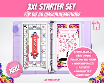 Budgeting XXL STARTER SET para la Carpeta de Presupuestos Pdf | 75 paneles, 60 desafíos de ahorro, 1 juego de ahorro, fondos de amortización y más | relleno de efectivo