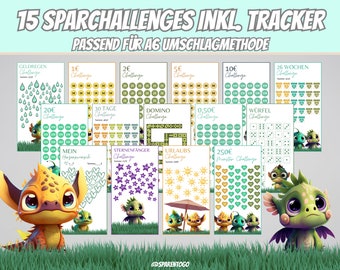 Baby Monster Sparchallenge Set inkl. Tracker, 15 Sparchallenges passend für A6 Klarsichtumschläge für deinen A6 Budget Binder, PDF Datei