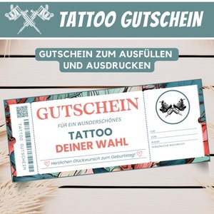 Tattoo voucher template, personalized tattoo voucher birthday gift best friend gift voucher to print, download