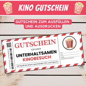 Cinema voucher, personalized cinema gift voucher to print, cinema voucher last minute gift, cinema invitation voucher template