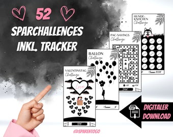 52 Sparchallenges PDF Sparchallenge Set A6 Sparspiele passend für A6 Cash Binders & A6 Klarsichtumschläge für deinen A6 Budget Binder