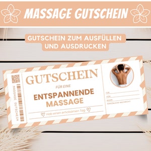 Bon de massage personnalisé à imprimer, modèle de bon de massage, carte de bon de massage, chèque cadeau bien-être massage, à télécharger