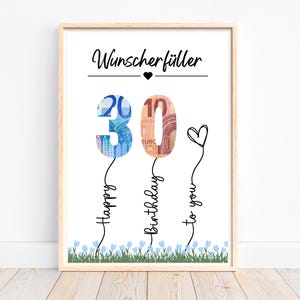 Cadeau d'argent 30e anniversaire, cadeau d'anniversaire, cadeau d'anniversaire, cadeau d'argent créatif, cadeau de dernière minute à imprimer