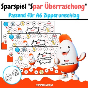 Spar Überraschung Sparspiel Set Überraschungsei Sparchallenge Set Würfel Sparspiel Budgeting Challenge Sparen, A6 Umschlagmethode, Download