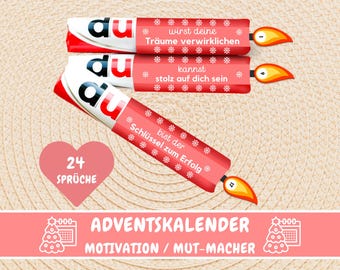 Calendario de Adviento con banderolas Duplo, frases motivadoras, mensajes Duplo, regalo alentador, idea de regalo, caja de regalo navideña Duplo, PDF