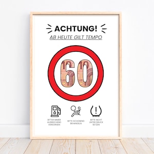 Geld cadeau voor 60e verjaardag, verjaardagskaart cadeau idee, Tempo 60 verjaardagscadeau, ronde verjaardag geld geven, downloaden