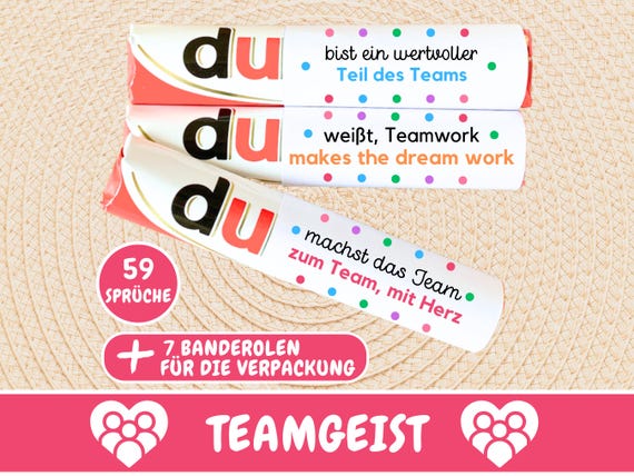59 Duplo Banderolen Teamgeist Arbeitskollegen Geschenk Mitarbeiter Motivation, Last Minute Geschenk für Kollegen, Download zum Ausdrucken