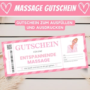 Personalized massage voucher to print, voucher template massage voucher card, wellness gift voucher massage, download