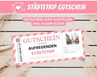 Personalized voucher city trip city trip gift voucher, travel voucher voucher template holiday voucher card gift download