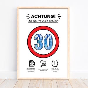 Geldgeschenk zum 30. Geburtstag, Geburtstagskarte Geschenkidee, Tempo 30 Geburtstagsgeschenk, runder Geburtstag Geld schenken, Download