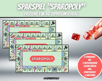 Savings game Savings Challenge "Sparopoly" | Savings game Challenge A6 | Budget Planner Challenge | Suitable for A6 zipper envelope | Envelope Method PDF