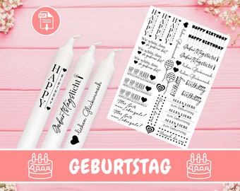 Kerzentattoo Geburtstag Kerzensticker, PDF Vorlage für Kerzen Wasserschiebefolie, Dekoration Geburtstagskerze Wunscherfüller Kerzenfolie