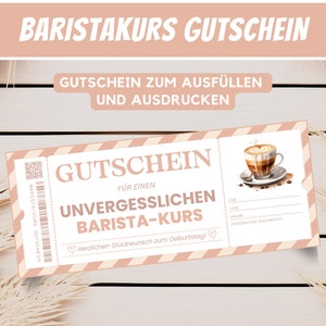 Gutschein Barista Kurs Geschenkgutschein, Barista Schulung Gutschein Vorlage, Barista Ausbildung Gutscheinkarte Last Minute Geschenk, PDF