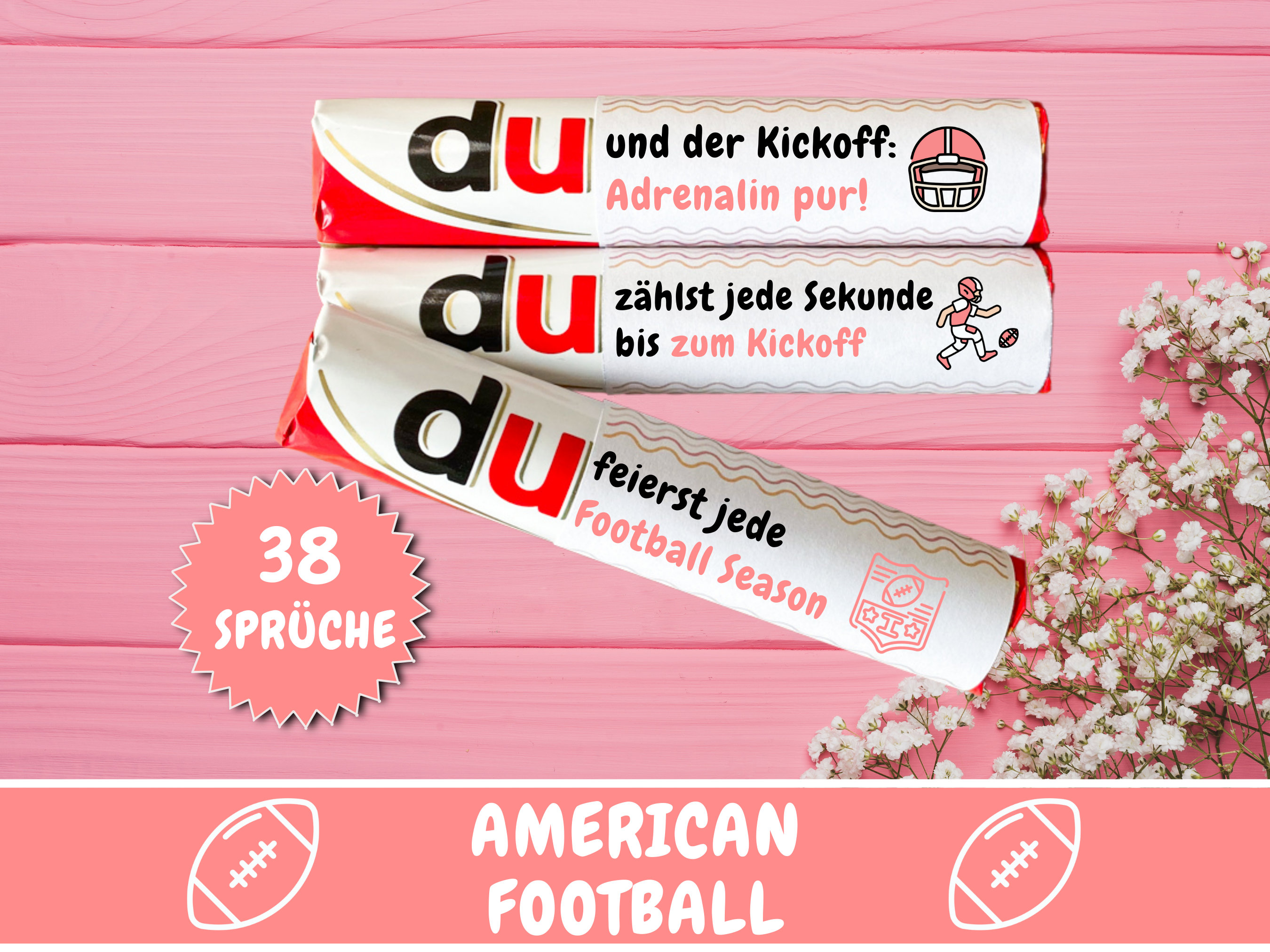 Download: 38 Duplo banderoles American football gift man, football gift idea snack stadium, Duplo sayings gift boyfriend