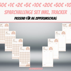 May include: A set of printable saving challenge trackers with rainbow designs. The trackers are for saving amounts of 0.50&euro;, 1&euro;, 2&euro;, 5&euro;, 10&euro;, 20&euro;, 50&euro;, and 100&euro;.