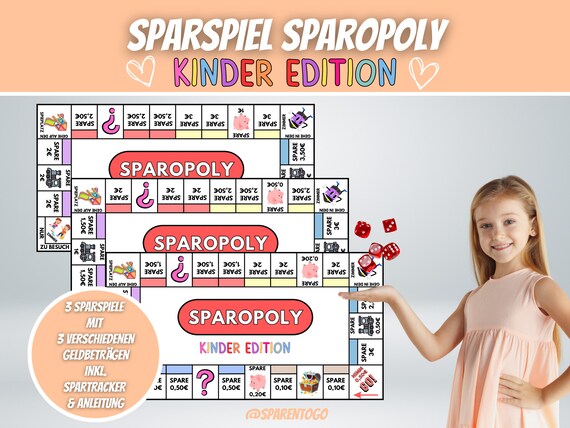 Kinder Taschengeld Spar Challenge | Budget Planer Sparspiel | Budget Binder Sparchallenge | Würfelspiel für A6 Umschlagmethode | PDF