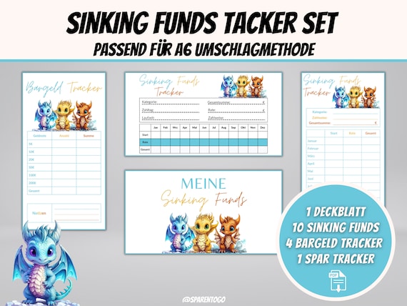 Sinking Funds Spartracker Set „Baby Drachen“ inkl. Deckblatt, Bargeld Tracker & Spar Tracker für A6 Umschläge im Budget Binder, PDF Download