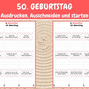 May include: A printable set of 12 cards with red hearts and black text. The cards have messages about turning 50 years old. The text on the cards includes phrases like "You've reached the Wow Factor" and "You're the center of the party".