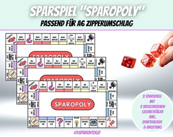 Savings challenge Savings game "Sparopoly" | Savings Game Challenge | Budget Binder Savings Challenge | Suitable for A6 zipper envelope | Envelope method PDF