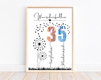 Regalo de dinero Cumple deseos de cumpleaños número 35 idea de regalo de regalo de cumpleaños, regalo de dinero creativo, regalo de último minuto para imprimir