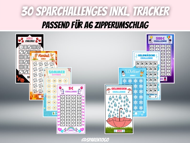 30 Sparchallenges inkl. Tracker Passend für A6 Geldumschläge, A6 Cash Binders & A6 Klarsichtumschläge für deinen Budget Binder PDF Datei Bild 6