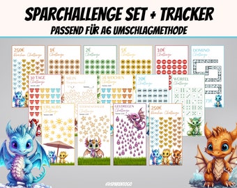 Sparchallenge Set A6 PDF Baby Drachen Sparchallenge savings game, 15 budget savings challenges for A6 envelopes in a budget binder