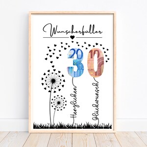 Cadeau d'argent 30e anniversaire, cadeau d'anniversaire, cadeau d'anniversaire, cadeau d'argent créatif, cadeau de dernière minute à imprimer