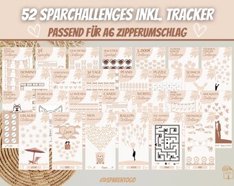 52 Sparchallenges Boho PDF Sparchallenge Set A6 savings games suitable for A6 money envelopes & A6 transparent envelopes for your A6 budget binder