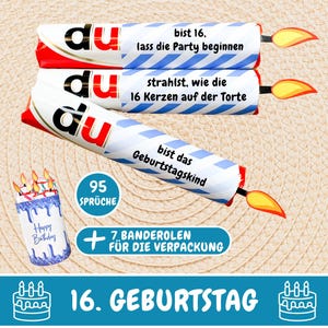 95 Duplo Banderolen 16. Geburtstag, Geschenk Duplo Sprüche Geburtstag, 16. Geburtstag Geschenkideen, Duplo Banderolen Vorlage, Download