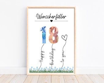 Cash gift 18th birthday wish fulfiller birthday gift gift idea, creative cash gift, last minute gift of adult, PDF