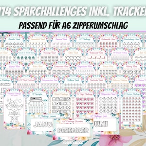 114 Sparchallenges inkl. Tracker | Passend für A6 Geldumschläge, A6 Cash Binders & A6 Klarsichtumschläge für deinen Budget Binder | PDF