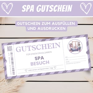 SPA wellness voucher thermal baths, beauty gift voucher to print, voucher template SPA gift idea best friend voucher card, PDF